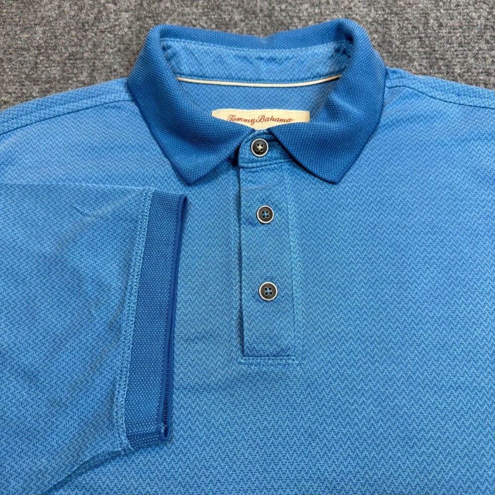 Tommy Bahama Mens Blue Chevron Textured Short Sleeve Polo Shirt TB214843R Large